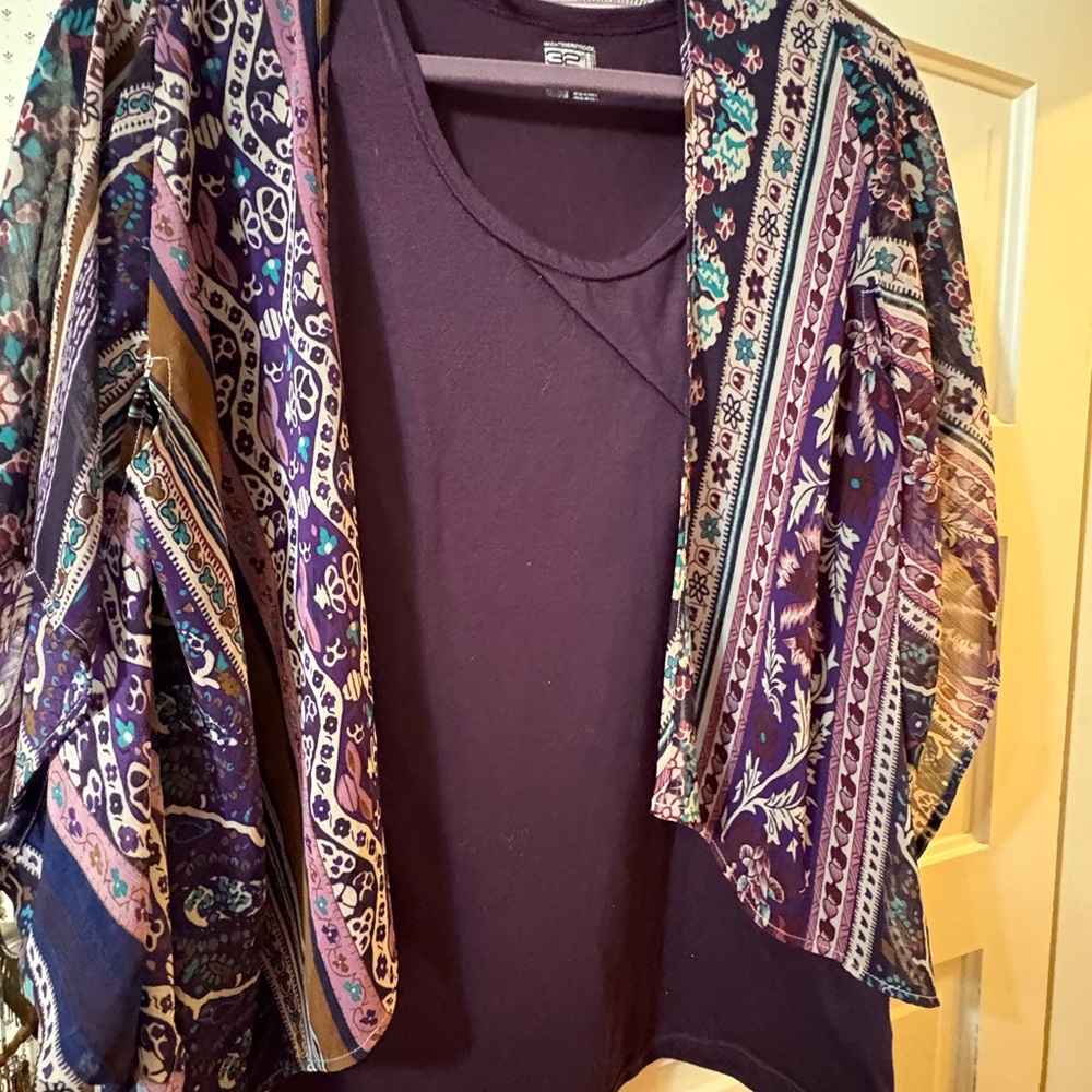 Weatherproof Purple Multicolor Patterned Open-Front Cardigan